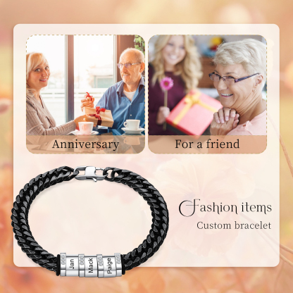 Personalised Black Stainless Steel Bracelet Custom 3 Names Men's Women's Bracelets For Couple-Jessemade AU