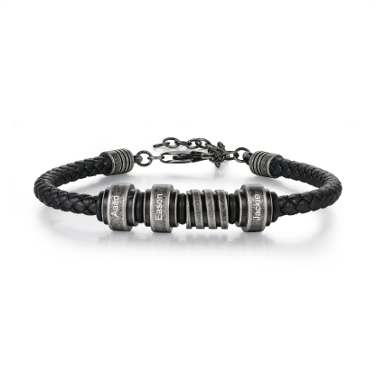 Personalised Men's Leather Bracelet Engraved 3 Names Adjustable Bracelet Vintage Gift for Him-Jessemade AU