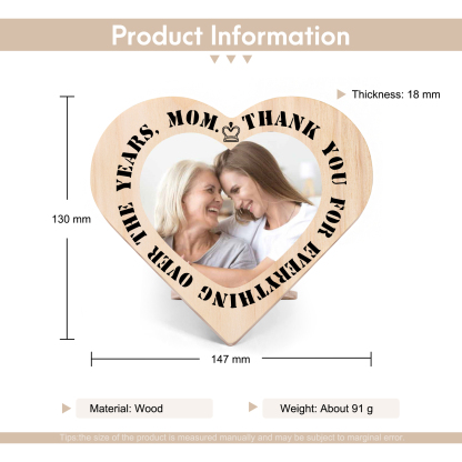 To My Mom Personalised Photo Wooden Heart Keepsake Desktop Ornament "For all the times I forgot to thank you" Mothers Gifts-Jessemade AU