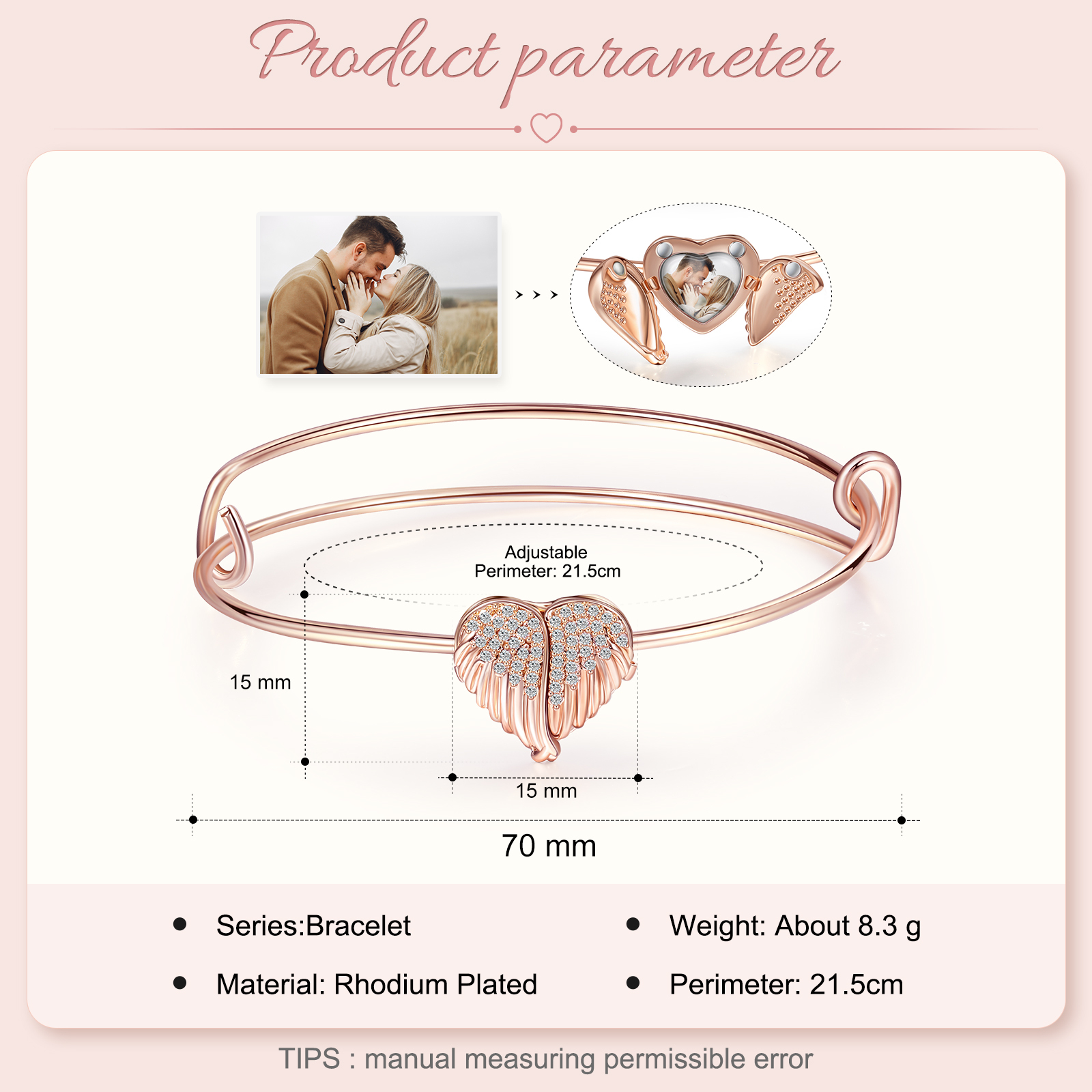 Personalised Heart Wings Photo Locket Bracelet Custom Photo Bracelet Gifts For Her-Jessemade AU