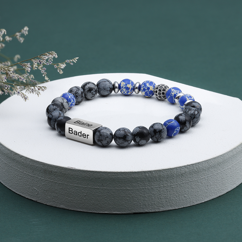Personalised Round Beads Bracelet Custom Names Men's Bracelet Gifts For Him-Jessemade AU