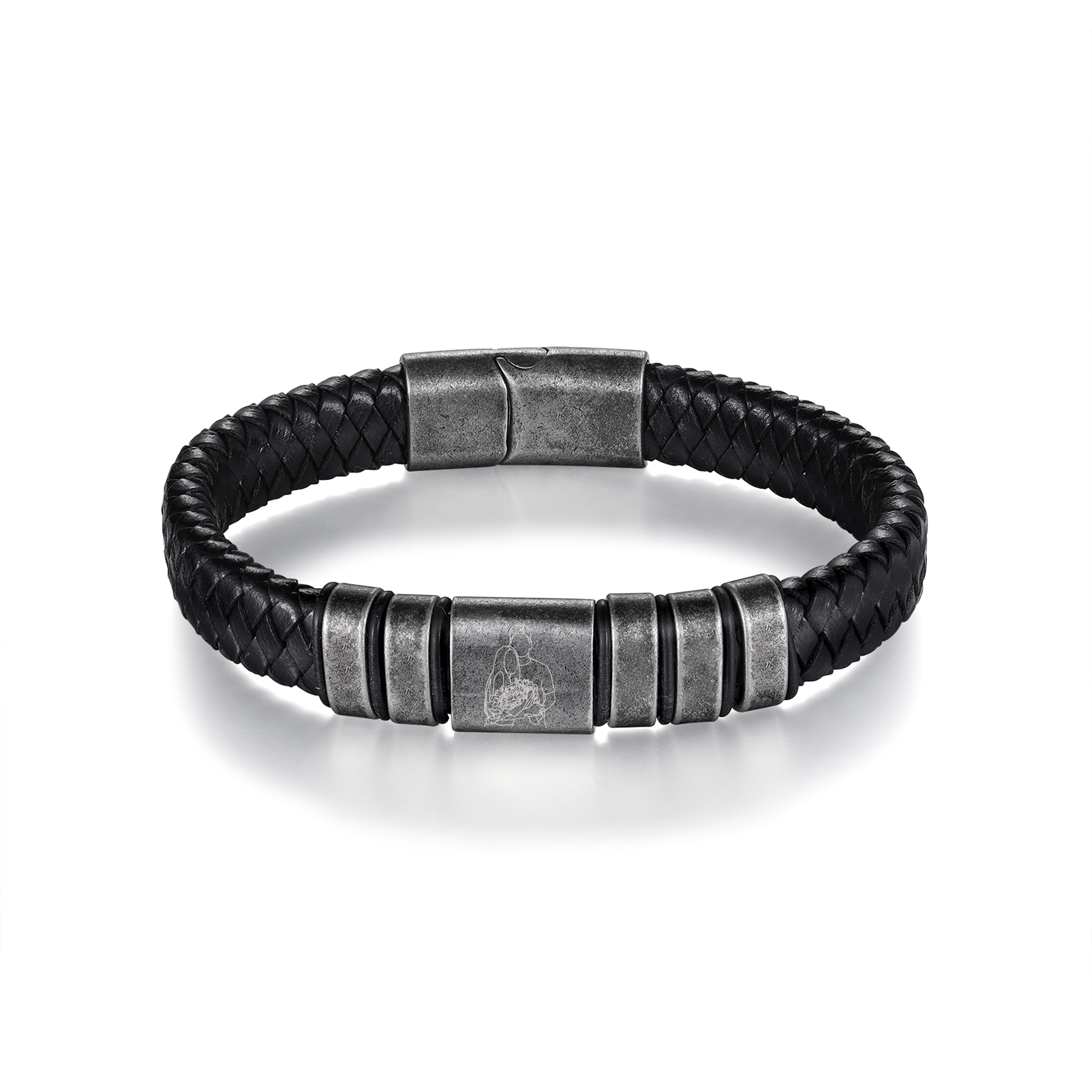 5 Names - Personalised Men's Leather Braided Bracelet Custom Name & Photo Bracelet Vintage Gift for Him-Jessemade AU