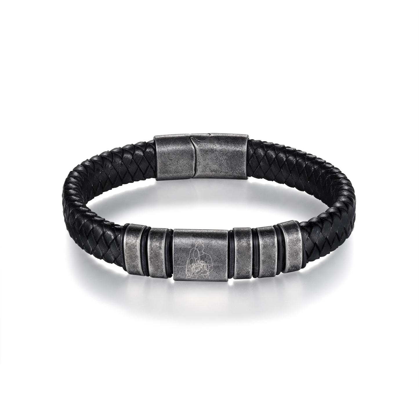 5 Names - Personalised Men's Leather Braided Bracelet Custom Name & Photo Bracelet Vintage Gift for Him-Jessemade AU