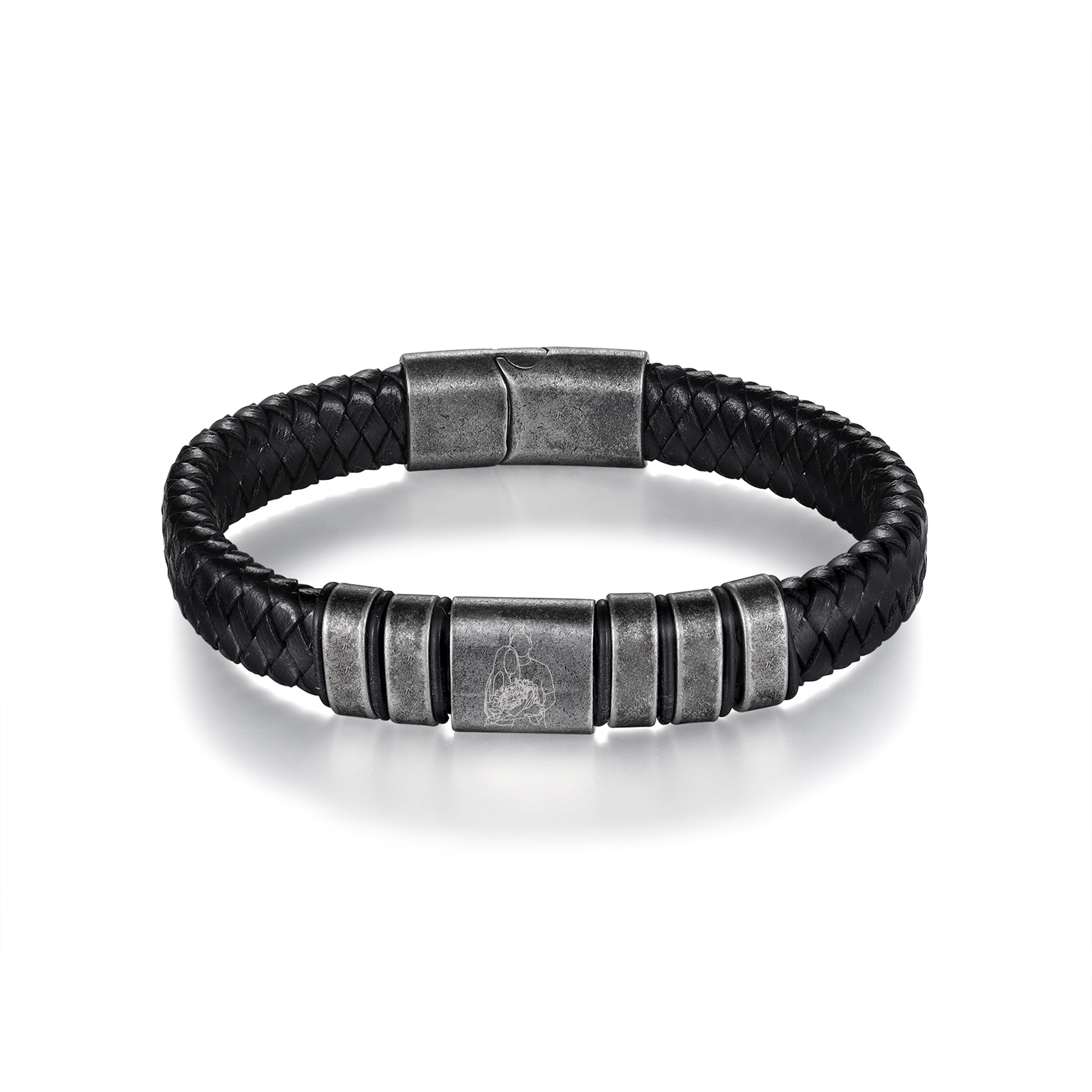 5 Names - Personalised Men's Leather Braided Bracelet Custom Name & Photo Bracelet Vintage Gift for Him-Jessemade AU