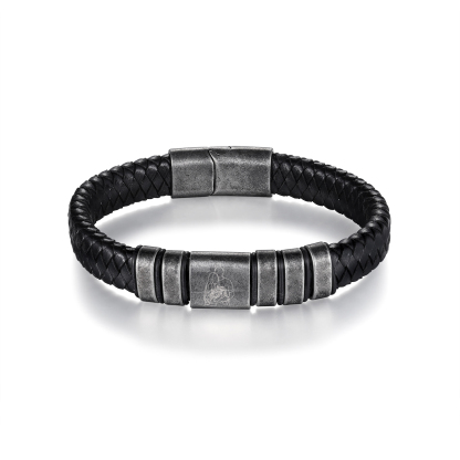 5 Names - Personalised Men's Leather Braided Bracelet Custom Name & Photo Bracelet Vintage Gift for Him-Jessemade AU