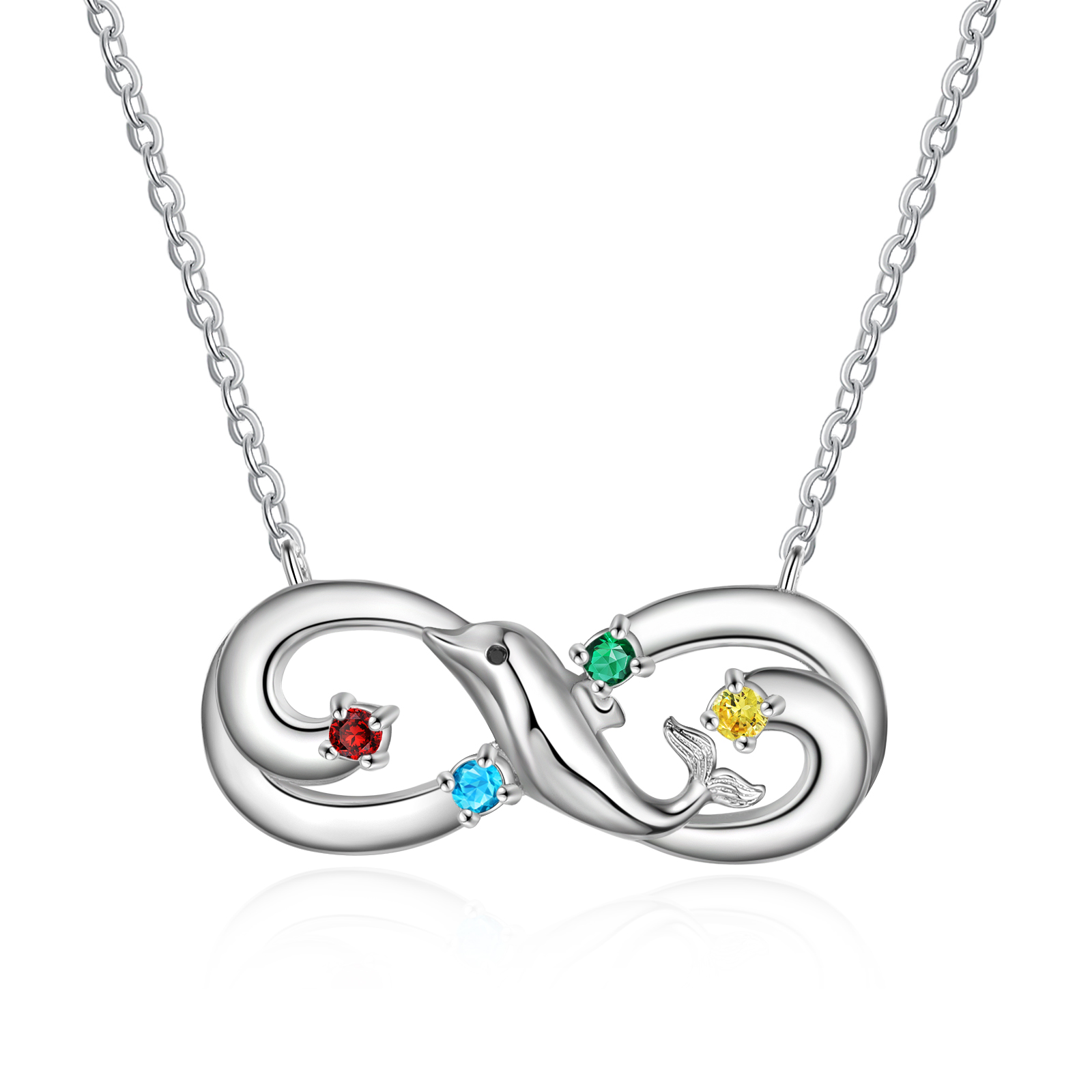 Personalised Infinite Dolphin Necklace With 4 Birthstones Custom Names Best Gift For Her-Jessemade AU