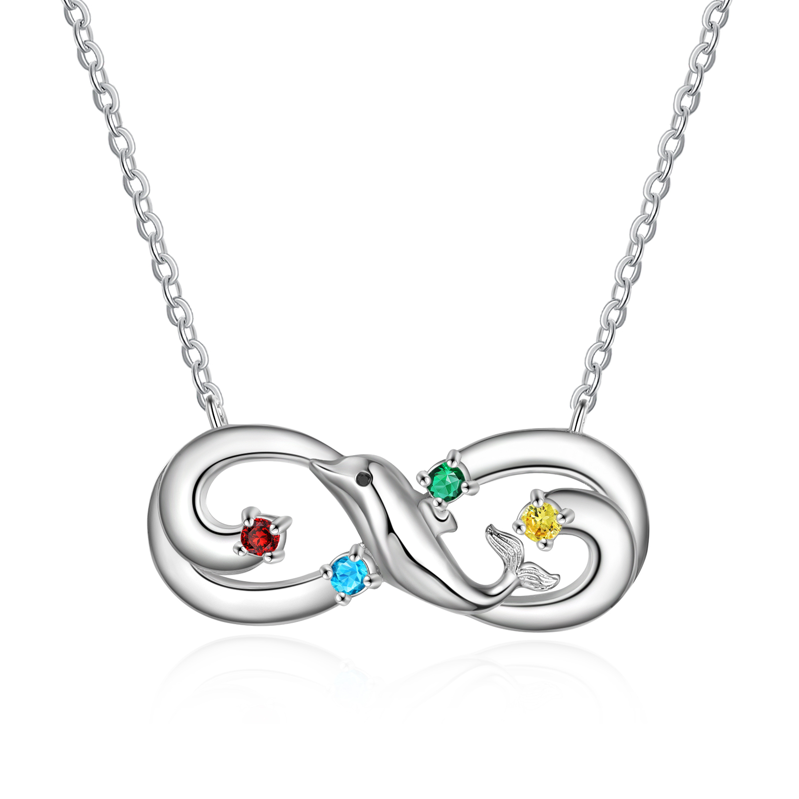 Personalised Infinite Dolphin Necklace With 4 Birthstones Custom Names Best Gift For Her-Jessemade AU