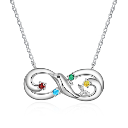 Personalised Infinite Dolphin Necklace With 4 Birthstones Custom Names Best Gift For Her-Jessemade AU