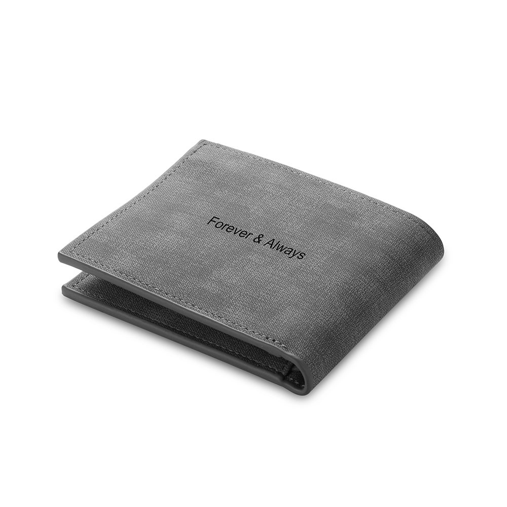 Grey Personalised Leather Wallet Engraved Photo Short Purse Folding Wallet Gifts For Men-Jessemade AU
