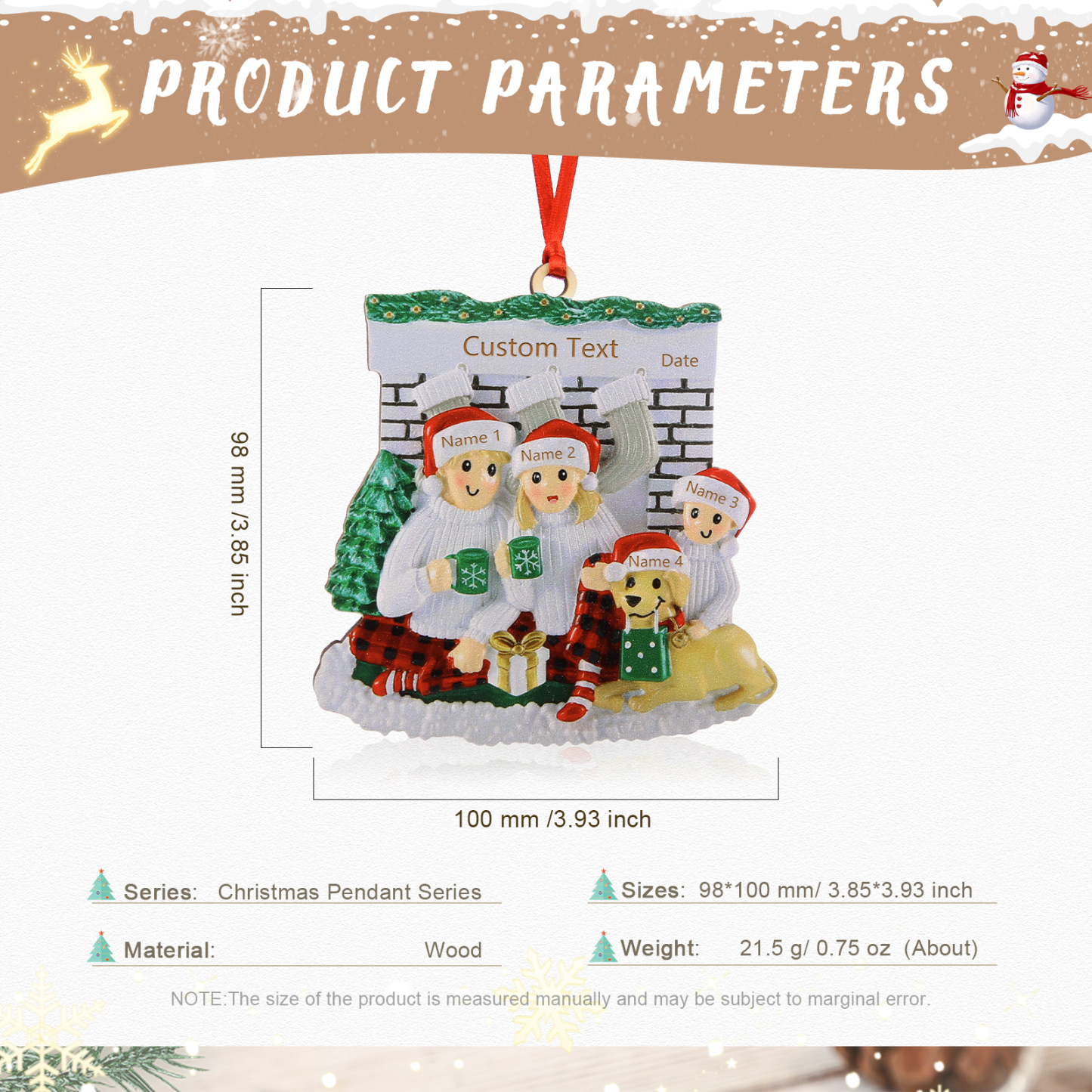 4 Names - Personalised Christmas Ornaments Customised Text & Date Xmas Wooden Decor Gifts for Family Friends-Jessemade AU