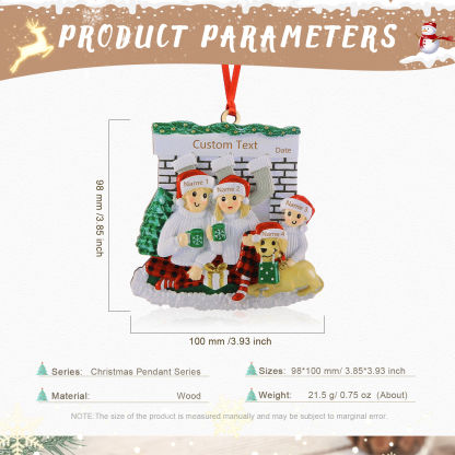 4 Names - Personalised Christmas Ornaments Customised Text & Date Xmas Wooden Decor Gifts for Family Friends-Jessemade AU