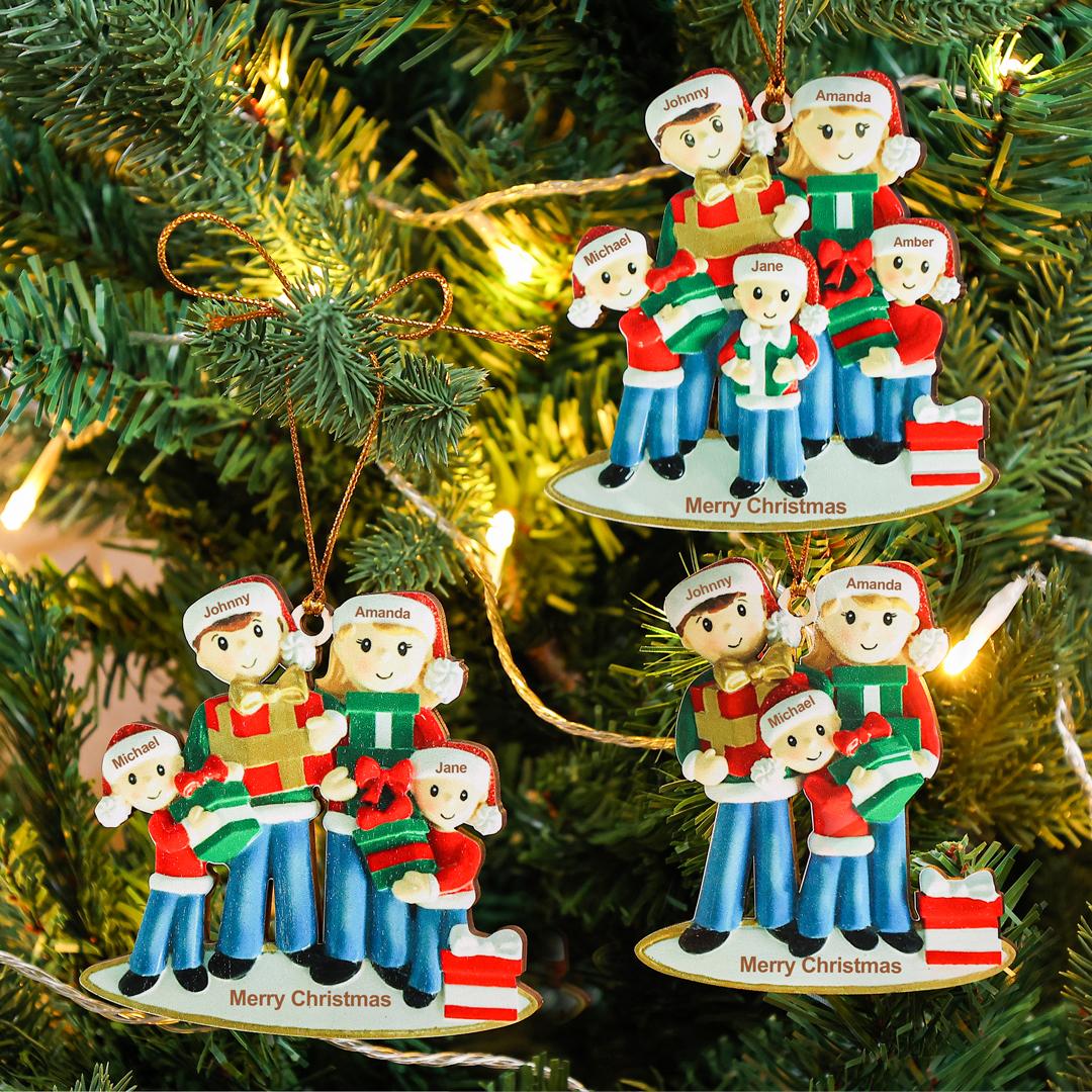 3 Names - Personalised Christmas Family Ornament Customised Names & Text Wooden Hanging Ornaments Christmas Gift for Family-Jessemade AU