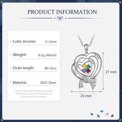 Personalised Heart Necklace With 4 Birthstones Custom Names Best Gift For Women-Jessemade AU