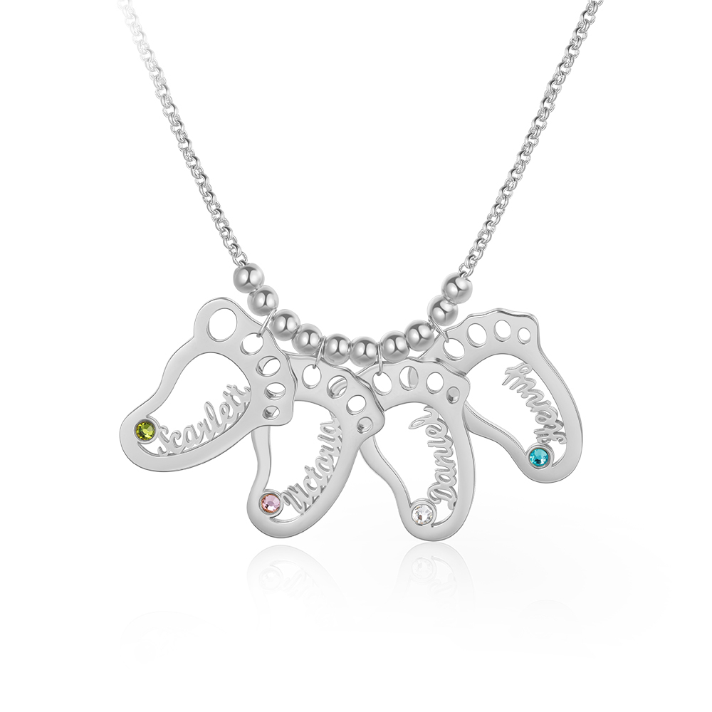 Personalised Baby Foot With 4 Birthstones Engraved Names Gift For Mother-Jessemade AU