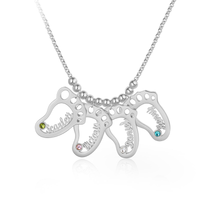 Personalised Baby Foot With 4 Birthstones Engraved Names Gift For Mother-Jessemade AU