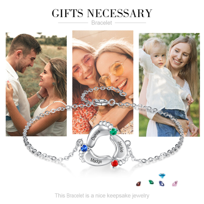 Personalised Baby Foot Bracelet With 3 Birthstones Engraved Names Gift For Mother-Jessemade AU