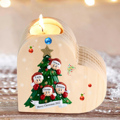 Heart-Shaped Christmas Candle Holder Engraved 4 Names Christmas Tree Candlesticks Personalised Gift for Family-Jessemade AU