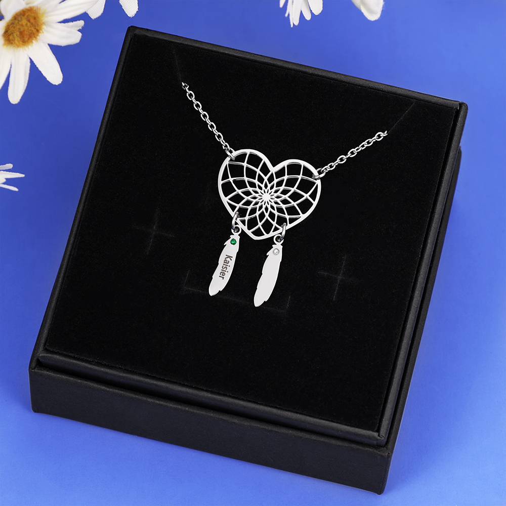 Personalised Dream Catcher Necklace With Birthstones Custom 1 Name Necklace Gifts For Her-Jessemade AU