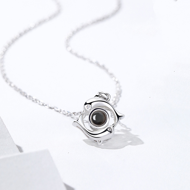 100 Languages Projection Necklace Engraved  " I LOVE YOU" Dolphin Necklace Valentines Day Gifts For Her-Jessemade AU