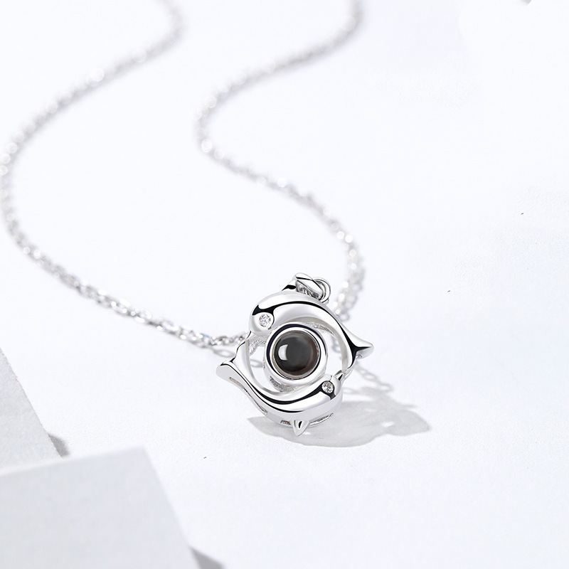 100 Languages Projection Necklace Engraved  " I LOVE YOU" Dolphin Necklace Valentines Day Gifts For Her-Jessemade AU