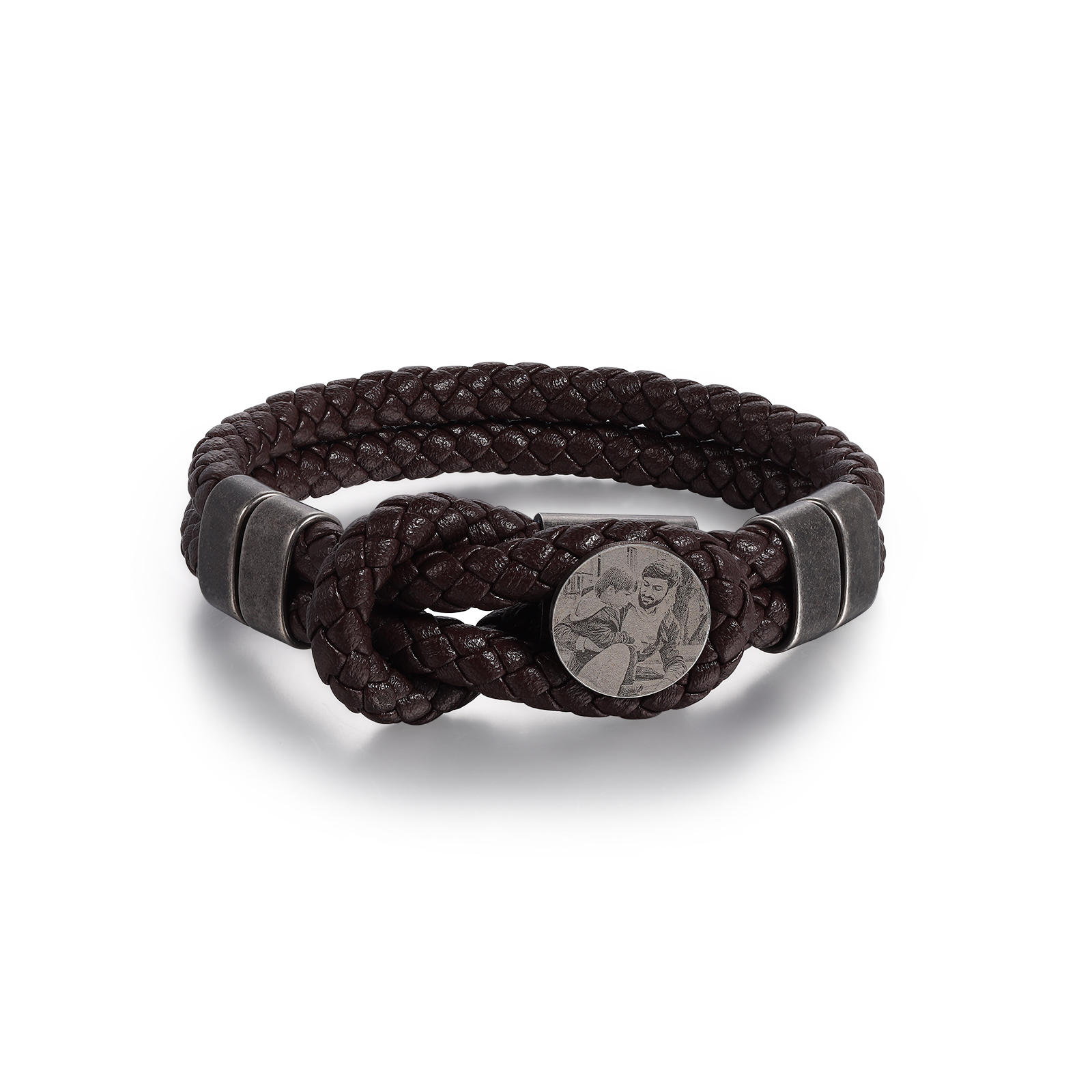 Personalised Men's Photo Bracelets Engraved 4 Names Multi Layered Vintage Braided Bracelet for Him-Jessemade AU