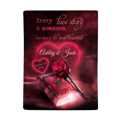 Personalised Couple Blanket Customised 2 Names & Date Blanket Rose Valentine's Day Anniversary Gift for Couples-Jessemade AU