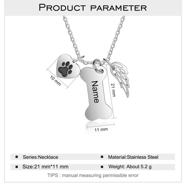 Jessemade Personalised Dog Bone 1 Name Necklace-Jessemade AU