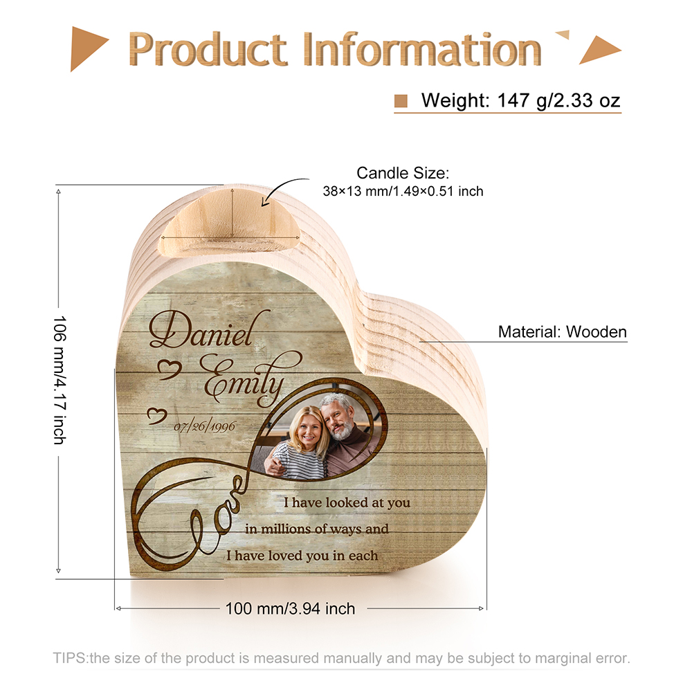 Personalised Infinity Love Couple Heart Candle Holder Engrave Photo Candlesticks Valentines Gift-Jessemade AU