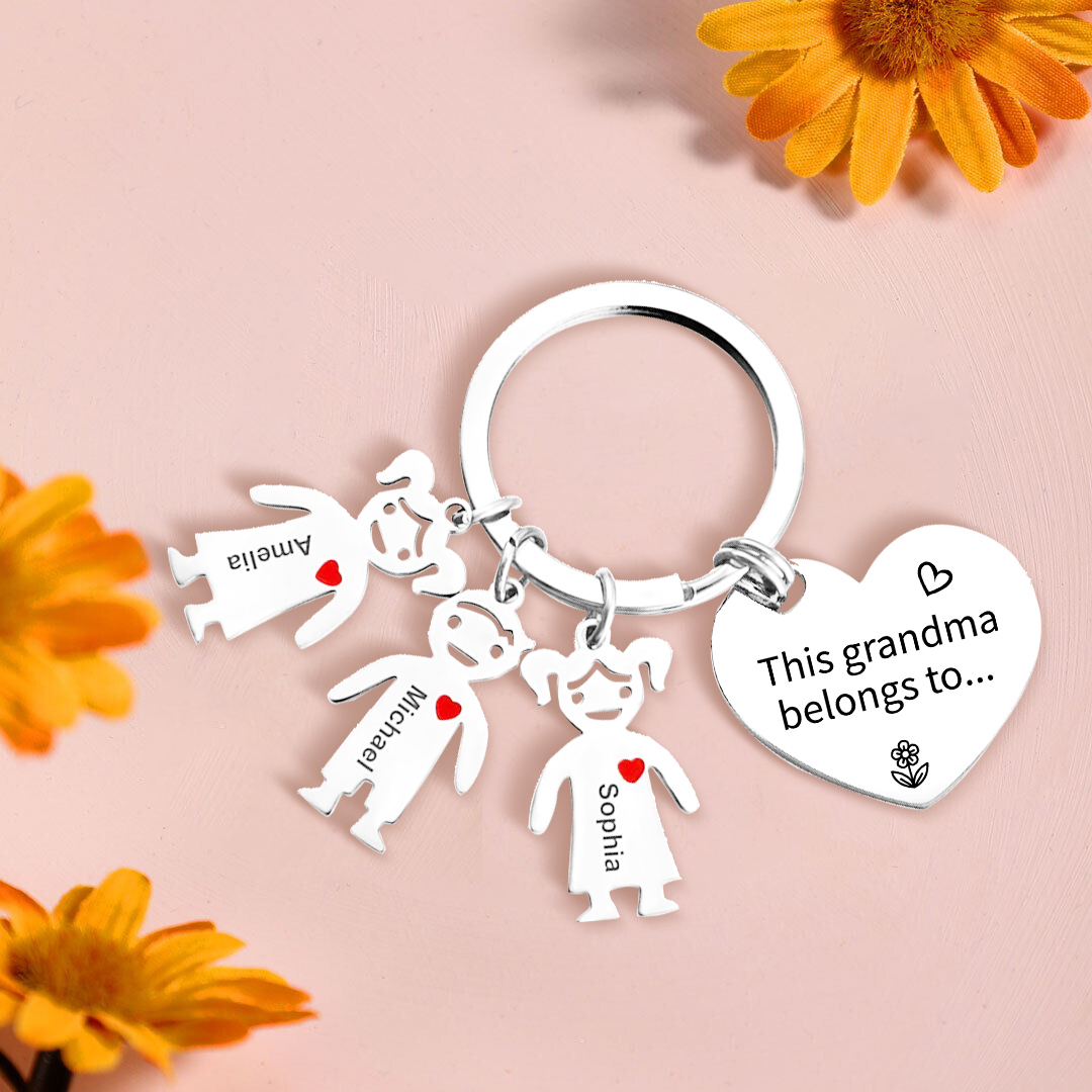 Personalised Keychain with Kid Charm Engraved 3 Names Family Keychain for Grandma-Jessemade AU