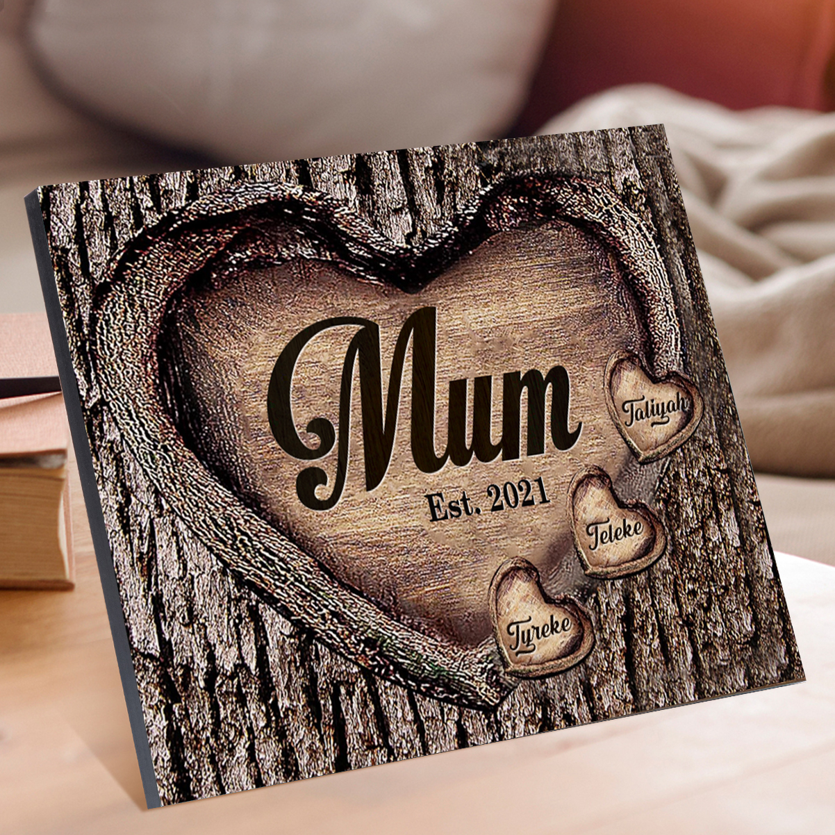 3 Names - Personalised Mum Wooden Plaque Custom Date & Names Home Decoration Hearts Gift for Mother-Jessemade AU