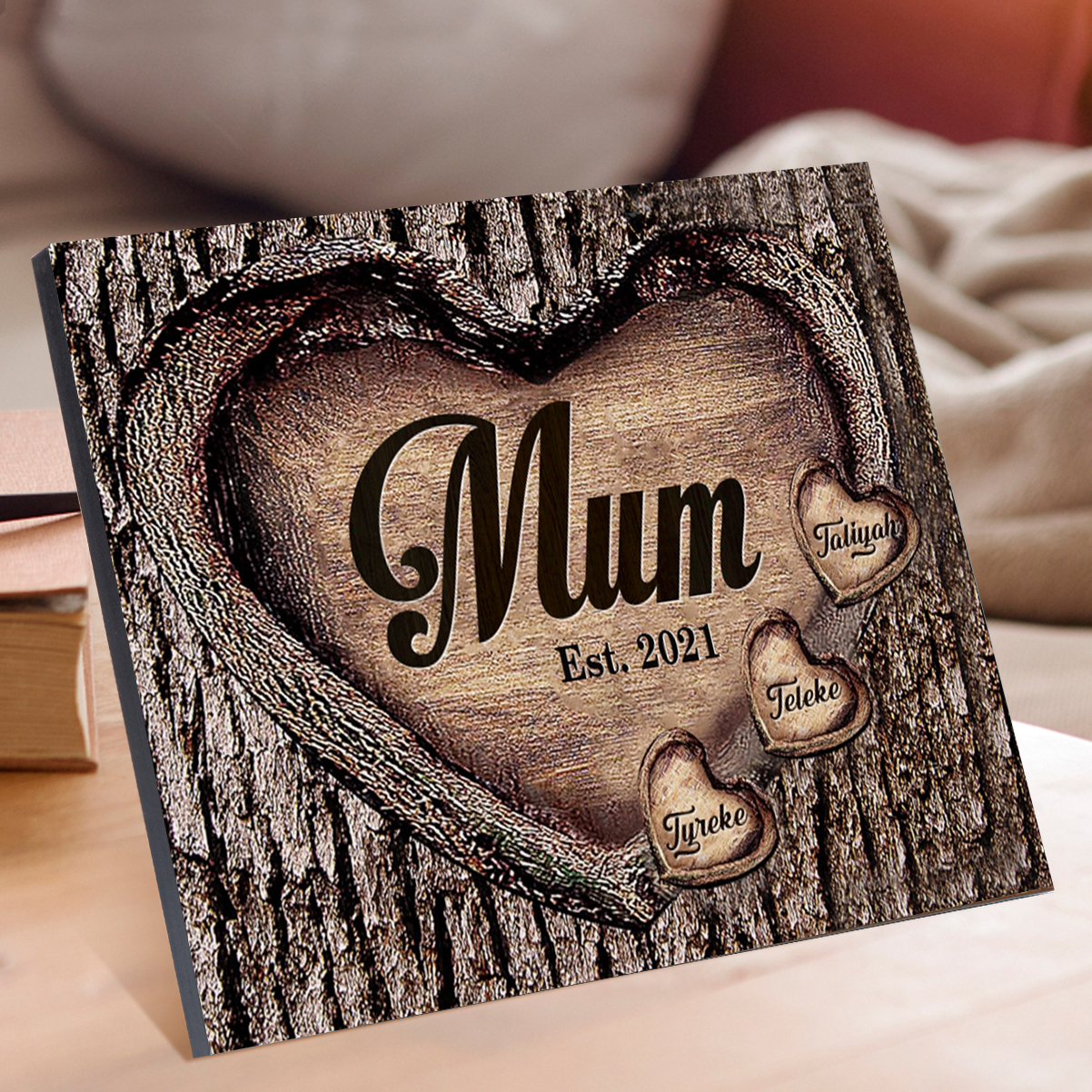 3 Names - Personalised Mum Wooden Plaque Custom Date & Names Home Decoration Hearts Gift for Mother-Jessemade AU