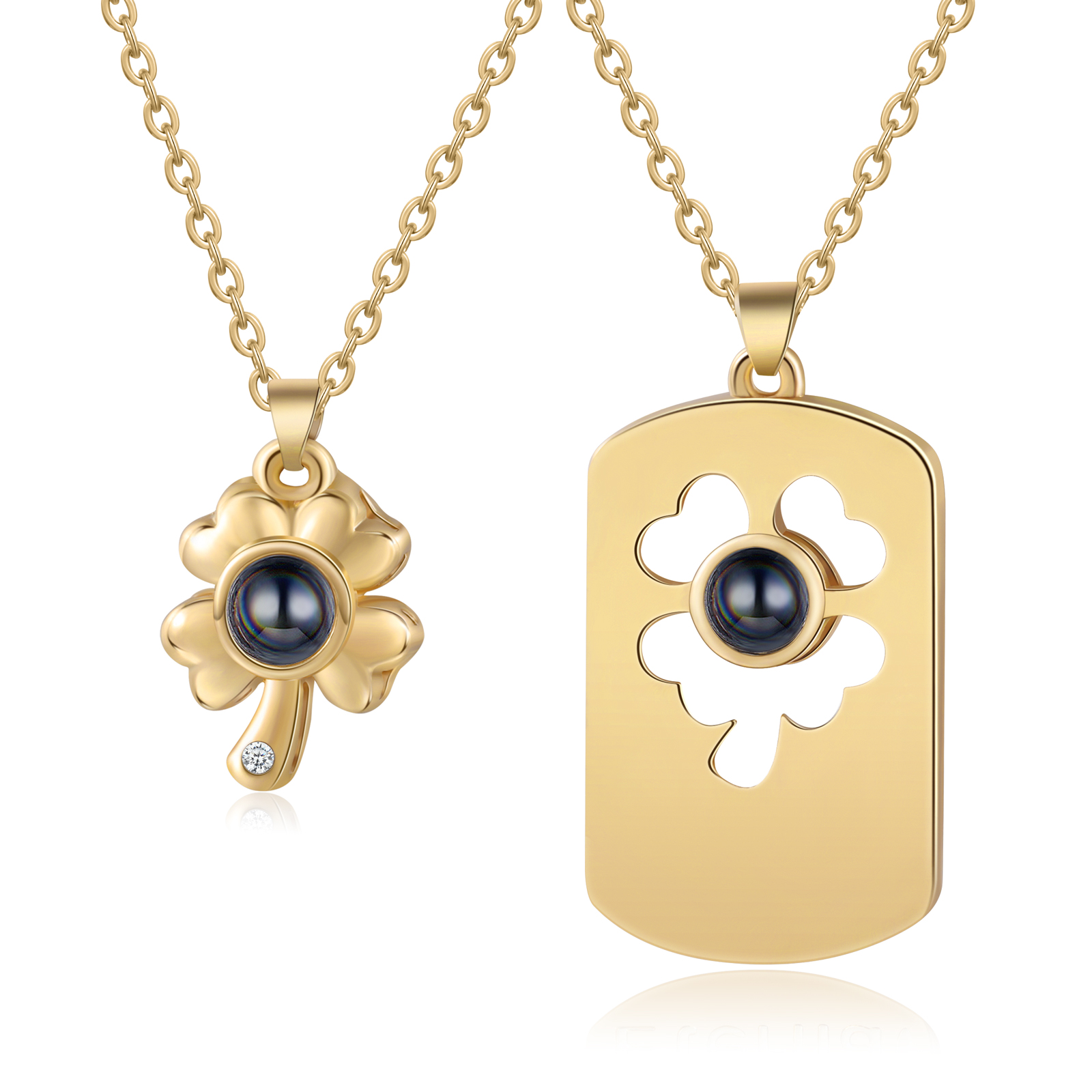 Couple Projection Necklace Set Four Leaf Clover Valentine's Day Gift Personalised Photo Necklace Creative Gift-Jessemade AU