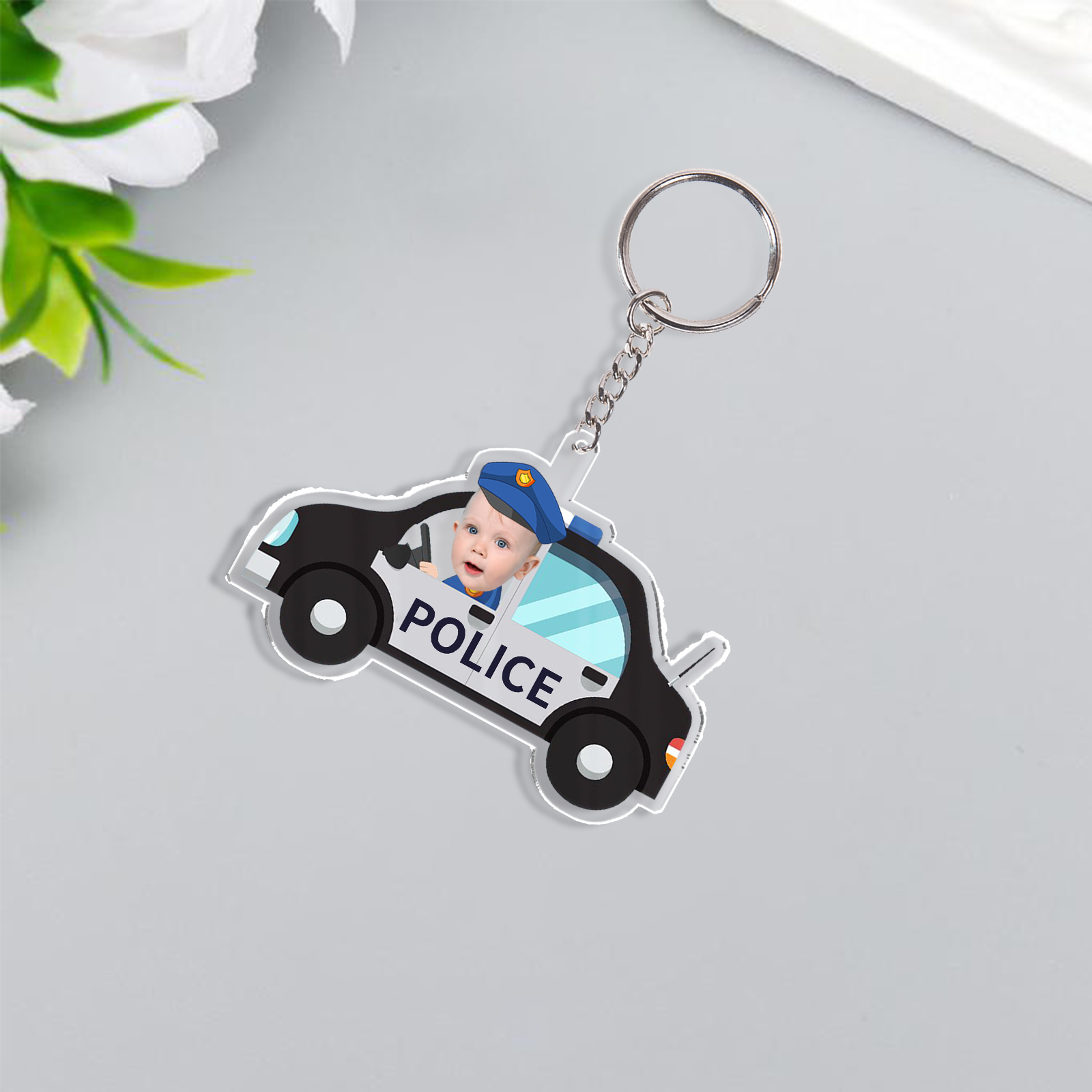 Personalised Police Car Acrylic Keychain Custom Photo Funny Hanging Ornament Back to School Gift for Kids-Jessemade AU