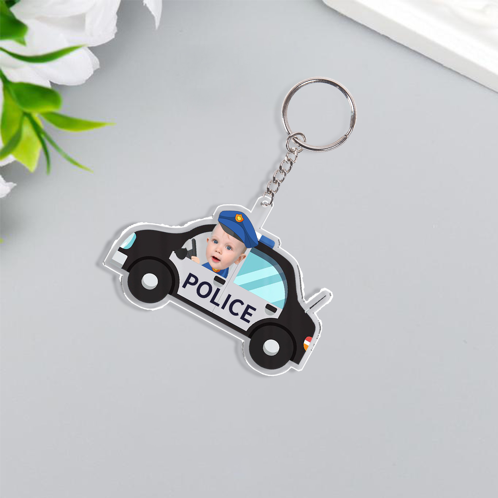 Personalised Police Car Acrylic Keychain Custom Photo Funny Hanging Ornament Back to School Gift for Kids-Jessemade AU