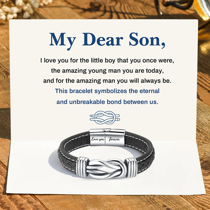 To My Dear Son Bracelet Leather Knot Bracelet Birthday Gift for Son "This Bracelet Symbolizes The Eternal And Unbreakable Bond Between Us"-Jessemade AU