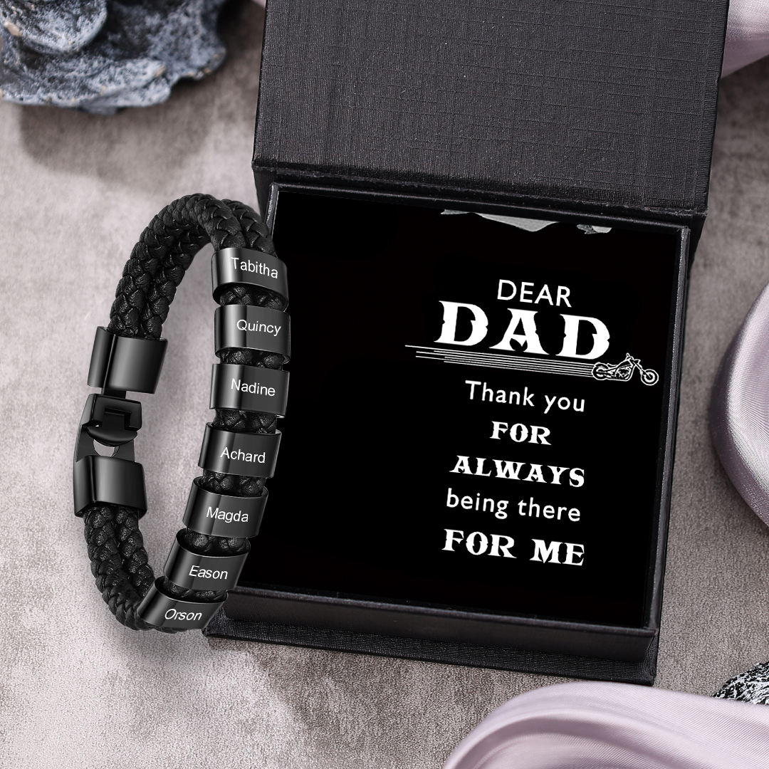 Men Leather Bracelet Personalised with 7 Beads Custom Two Layers Bracelet -Jessemade AU