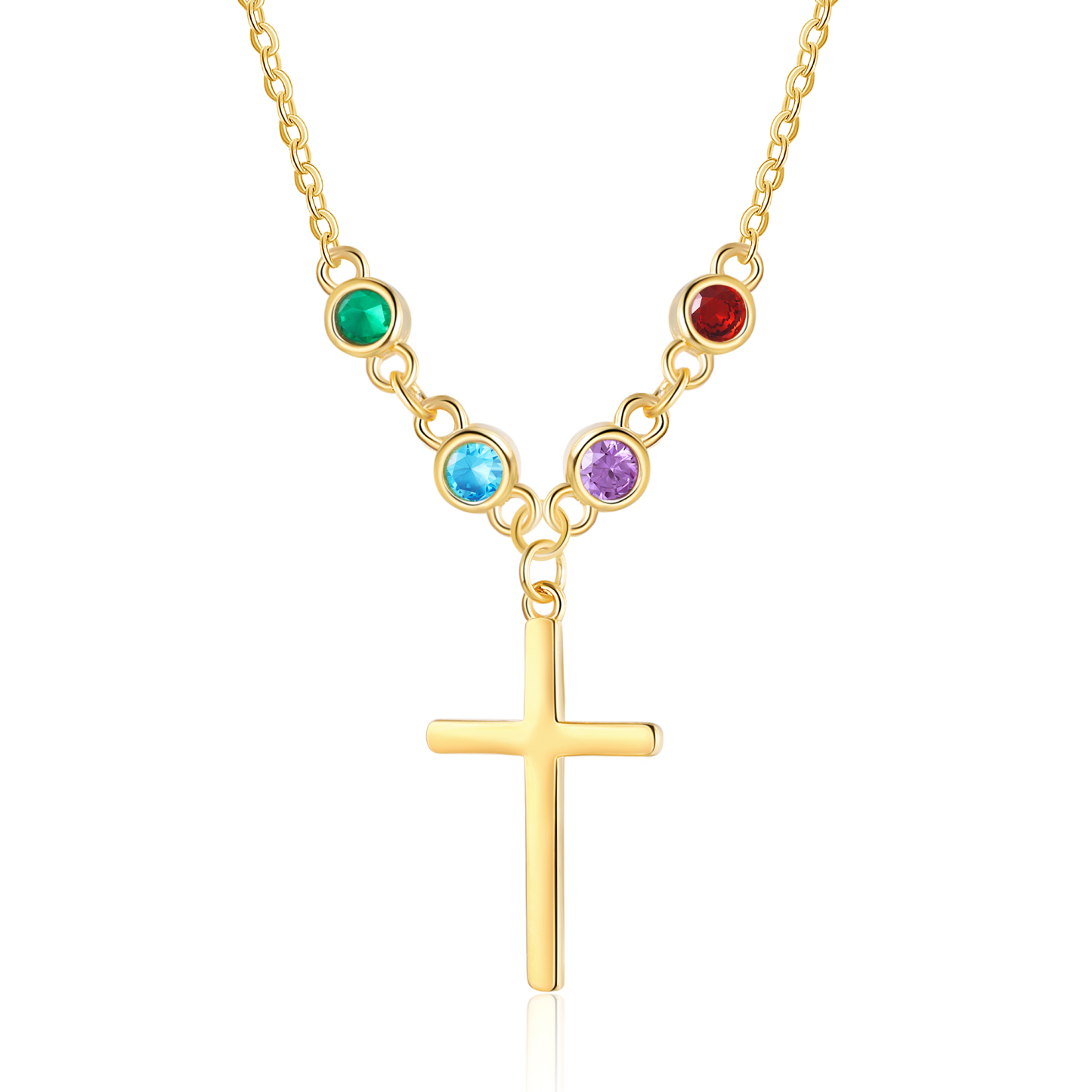 Personalised Cross Pendant Necklace Custom 4 Birthstones & 1 Text Necklace Birthday Gift for Her-Jessemade AU