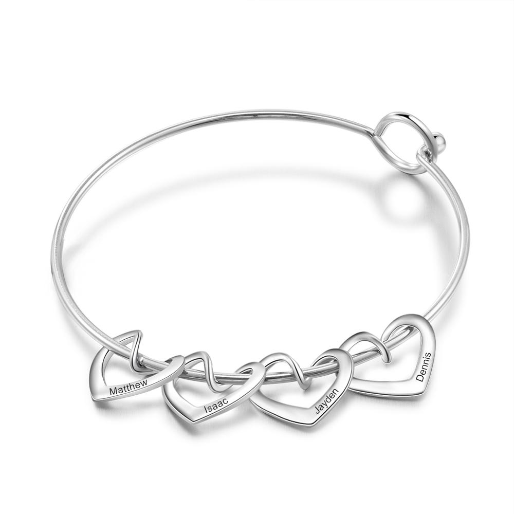 To My Mother Personalised Love Bracelet with 4 Heart Charms Engraved 4 Names Bangle Bracelet-Jessemade AU