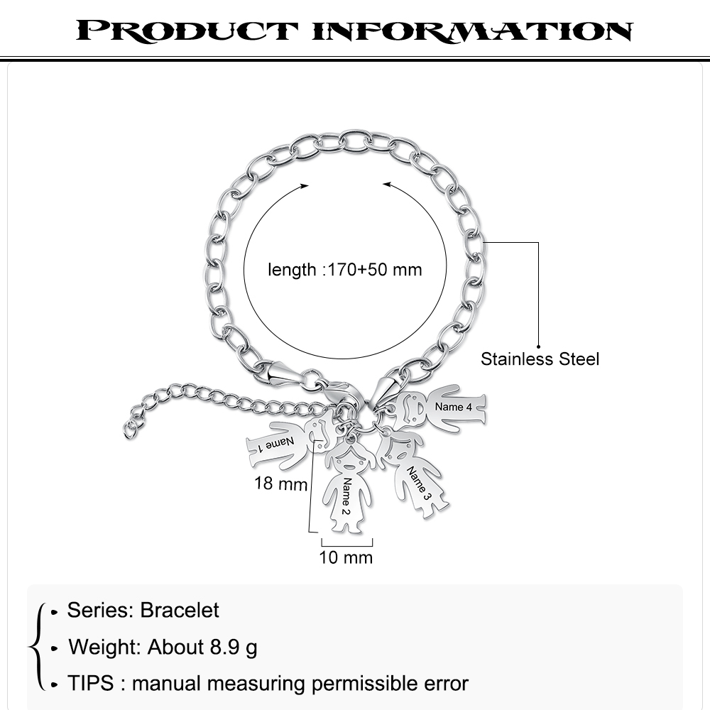 Personalised 4 Kids Charm Bracelet Engraved Names Gift For Mother-Jessemade AU