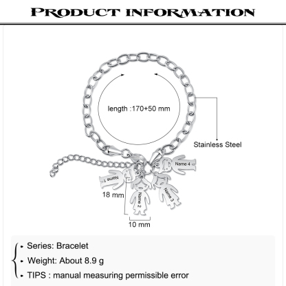 Personalised 4 Kids Charm Bracelet Engraved Names Gift For Mother-Jessemade AU