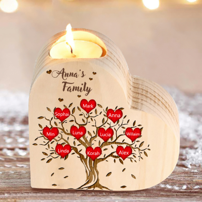 To My Family Wooden Heart Candle Holder Custom 10 Names Family Tree Candlesticks-Jessemade AU