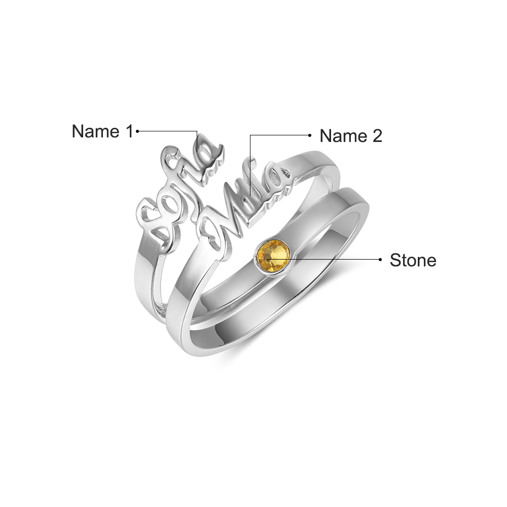 Personalised Birthstone Mother Ring Custom 2 Names Ring Gifts For Her-Jessemade AU