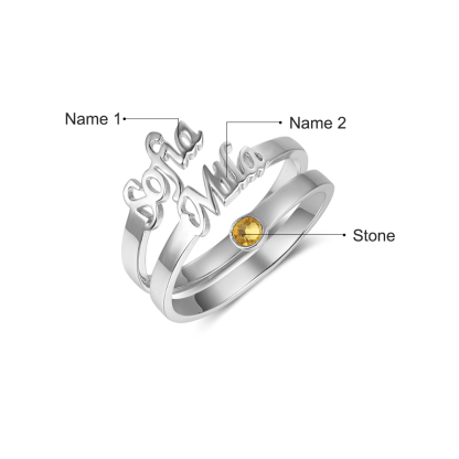 Personalised Birthstone Mother Ring Custom 2 Names Ring Gifts For Her-Jessemade AU
