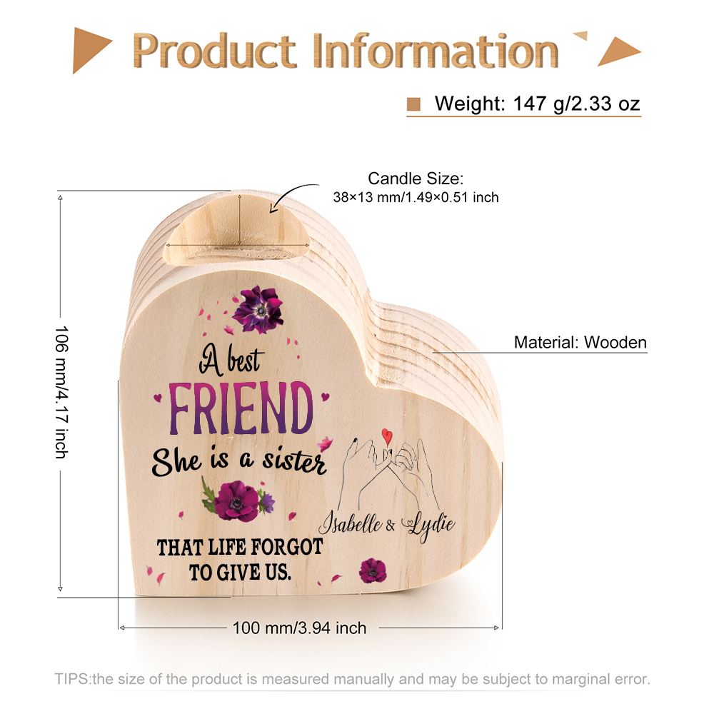 To My Best Friend Violet Flower Heart Candle Holder "She's a sister that life has forgotten to give" Wooden Candlestick-Jessemade AU