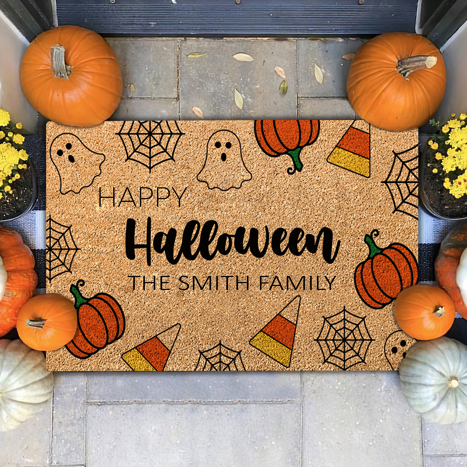 Personalised Halloween Doormat Pumpkin Spiderweb Ghost Doormat Home Decor - Happy Halloween-Jessemade AU