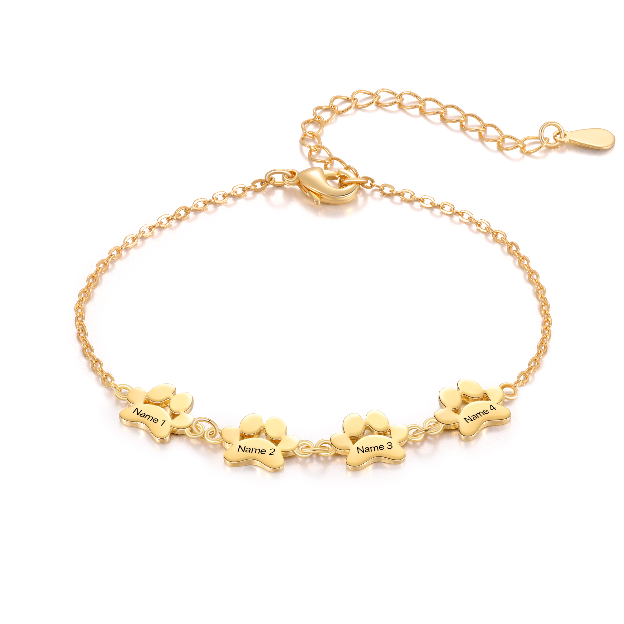 Pet Paw Custom 4 Names Bracelet Gold Adjustable Bracelet Dog Cat Paw Personalised Birthday Gift for Her-Jessemade AU