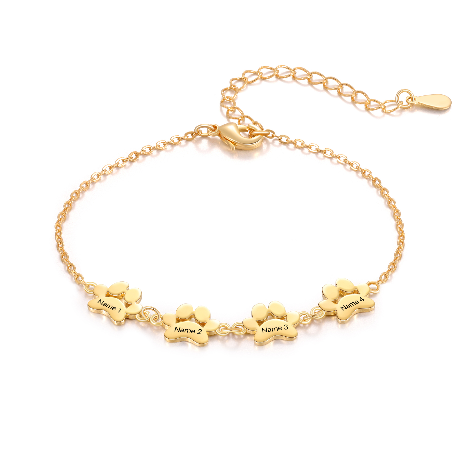 Pet Paw Custom 4 Names Bracelet Gold Adjustable Bracelet Dog Cat Paw Personalised Birthday Gift for Her-Jessemade AU