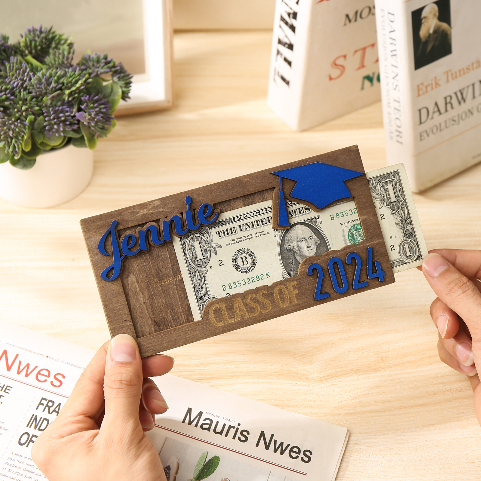 Class of 2024 Personalised Graduation Cash Clip Custom Name & Text Cash Box Creative Gifts for Her/Him-Jessemade AU