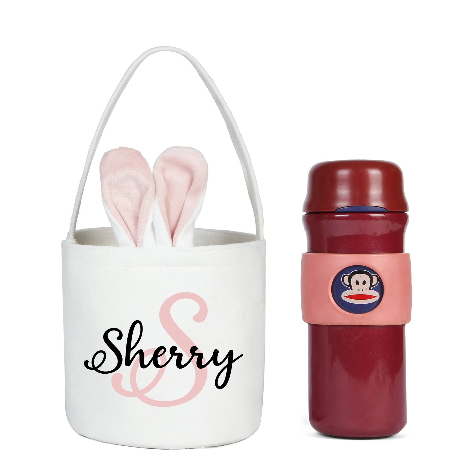 Personalised Bunny Tote Bag Customised with Name & Letter Bucket Bag Bunny Basket Easter Gifts-Jessemade AU