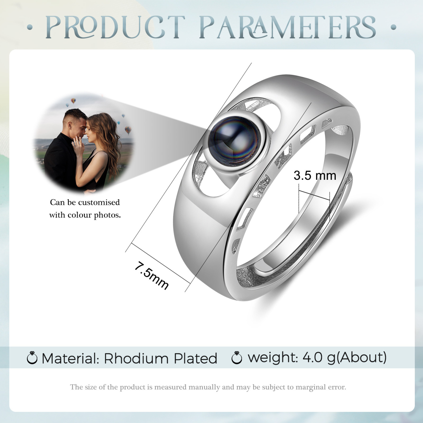 Personalised Photo Projection Ring Open Ring Couples Rings Romantic Gifts For Him/Her-Jessemade AU